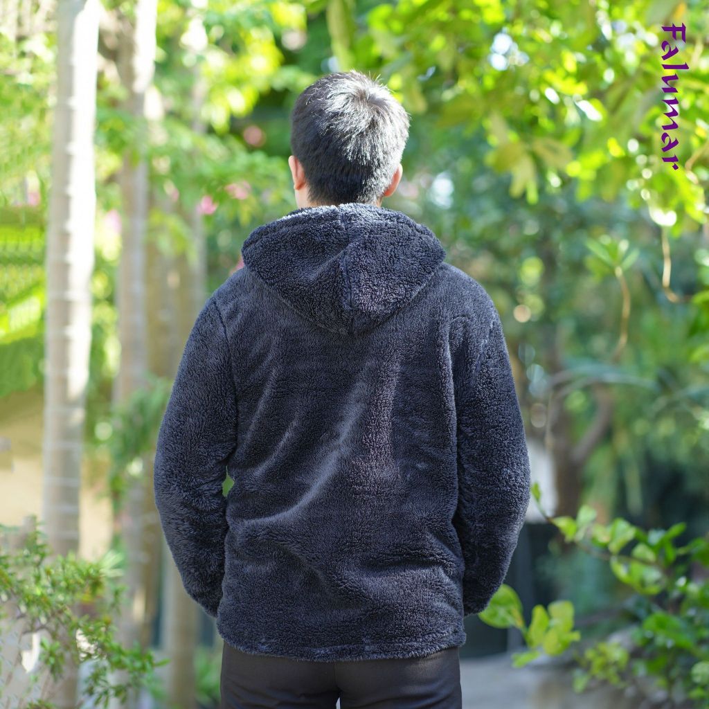 Áo Khoác lông cừu nam có mũ Falumar, áo khoác lông nam mùa đông, lớp lông hai mặt dầy ấm áp