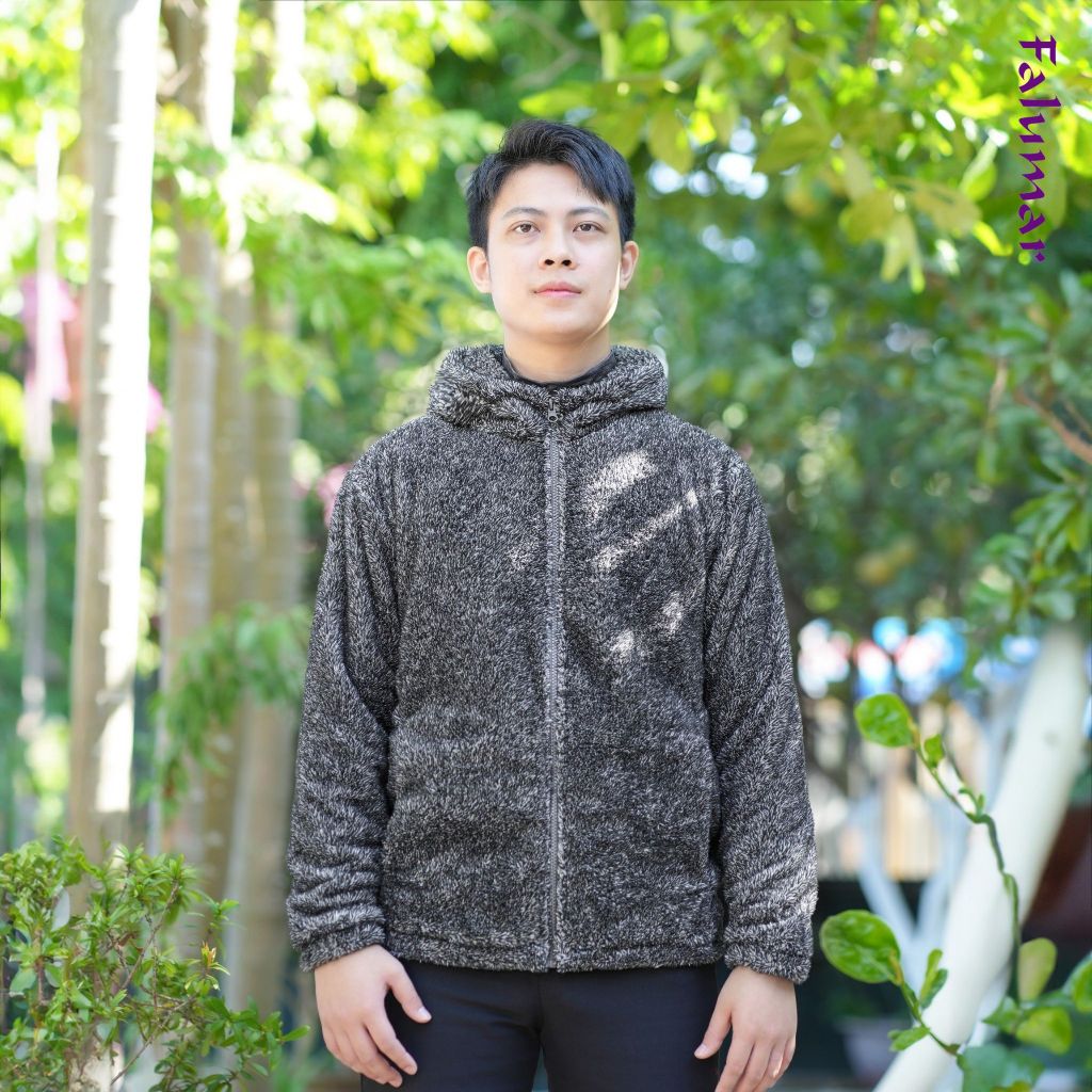 Áo Khoác lông cừu nam có mũ Falumar, áo khoác lông nam mùa đông, lớp lông hai mặt dầy ấm áp