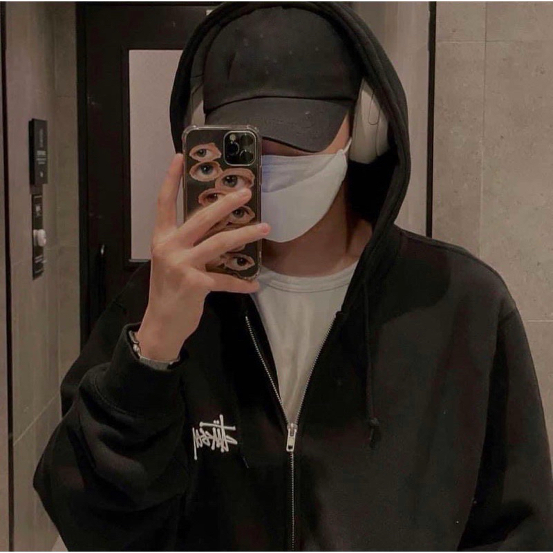 Áo Khoác Nỉ Hoodie Zip Stussy Form Rộng Mũ To