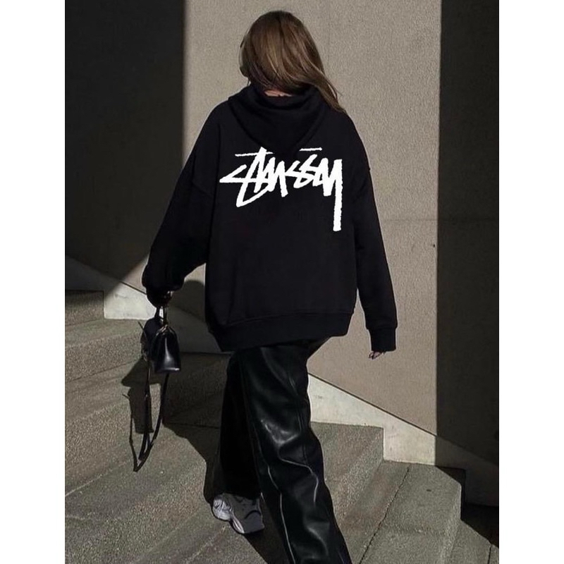 Áo Khoác Nỉ Hoodie Zip Stussy Form Rộng Mũ To