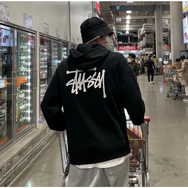 Áo Khoác Nỉ Hoodie Zip Stussy Form Rộng Mũ To