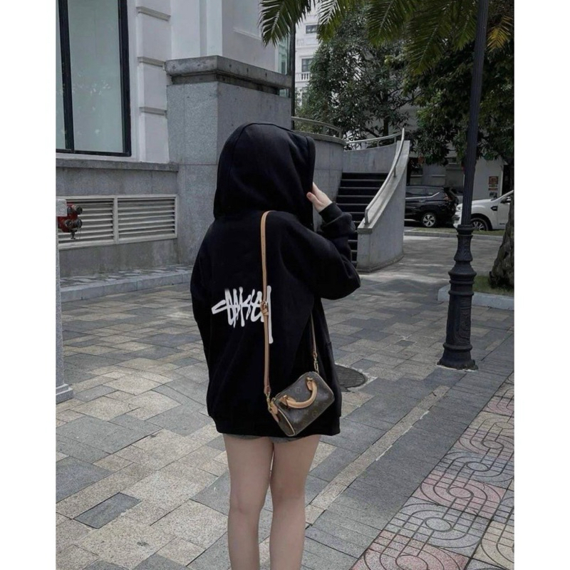 Áo Khoác Nỉ Hoodie Zip Stussy Form Rộng Mũ To