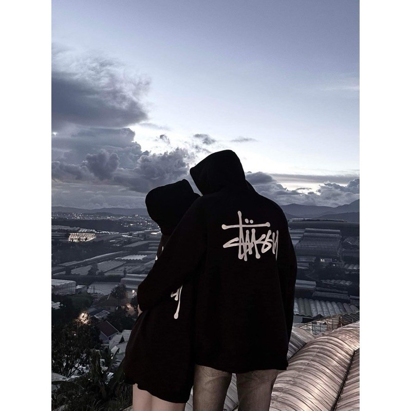 Áo Khoác Nỉ Hoodie Zip Stussy Form Rộng Mũ To