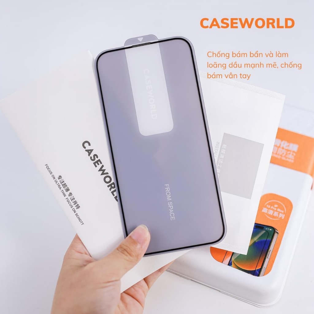 Siêu kính cường lực full màn hình CaseWorld Glass 0.33mm bảo vệ màng loa cho IPhone, 15  ProMax, 14 Plus , 13 trong suốt