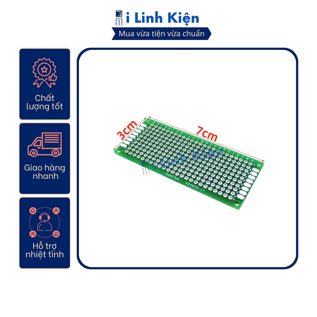 PCB lỗ 3x7cm phíp thủy tinh FR4 2 mặt