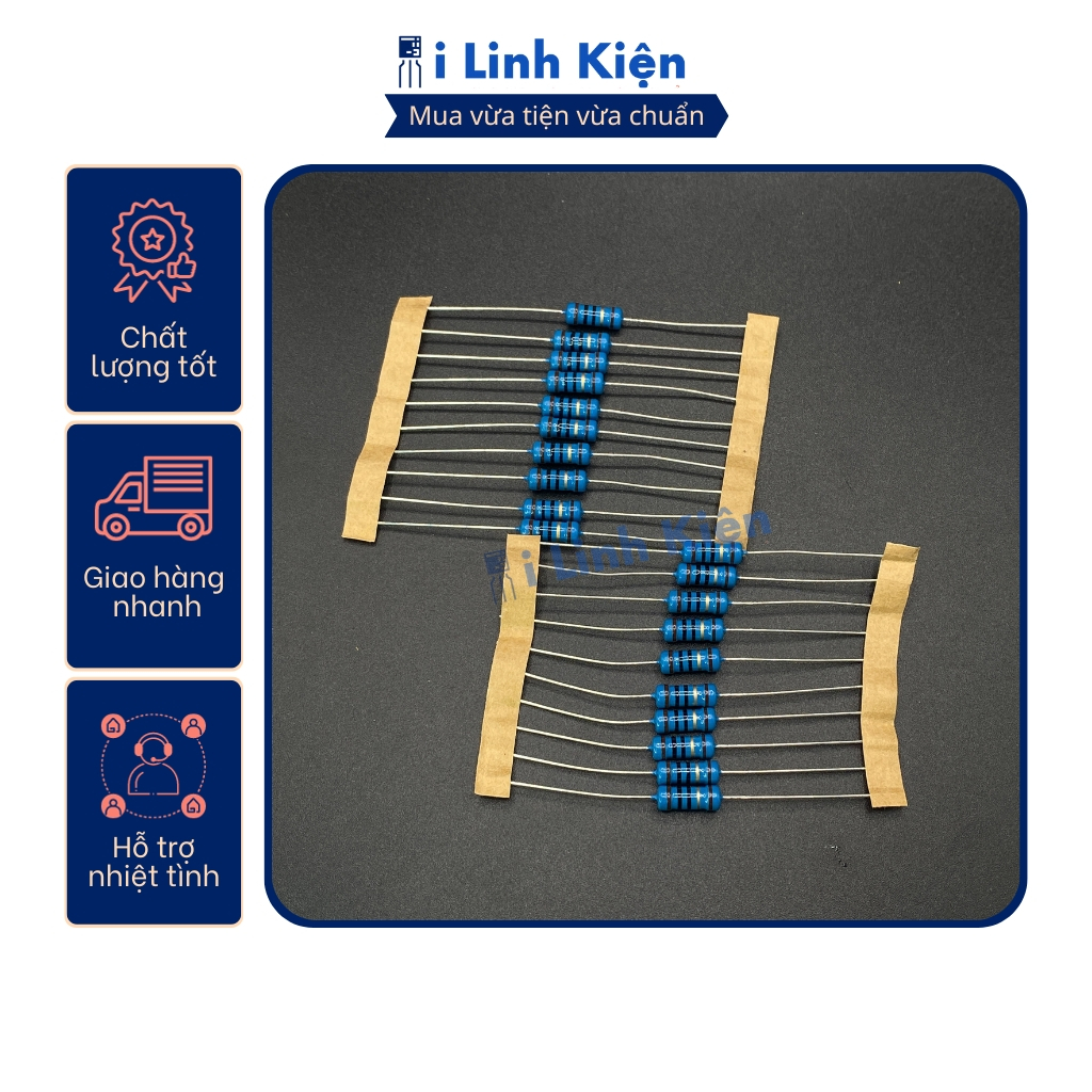 Điện trở 1W 47K-510K 1% chân đồng túi 10 con.
