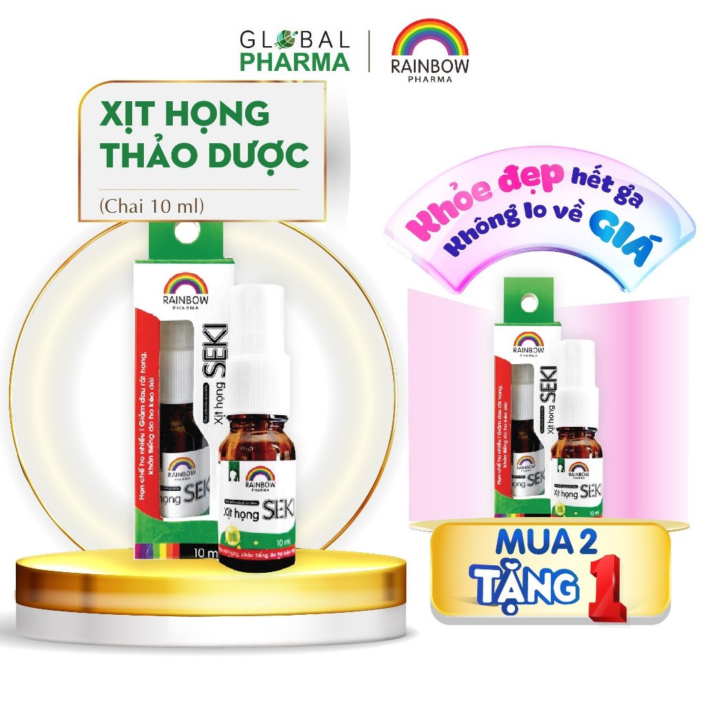 Xịt họng thảo dược Seki Rainbow Pharma - Giảm ho, đau họng, thơm miệng, bảo vệ đường hô hấp (Chai 10ml)