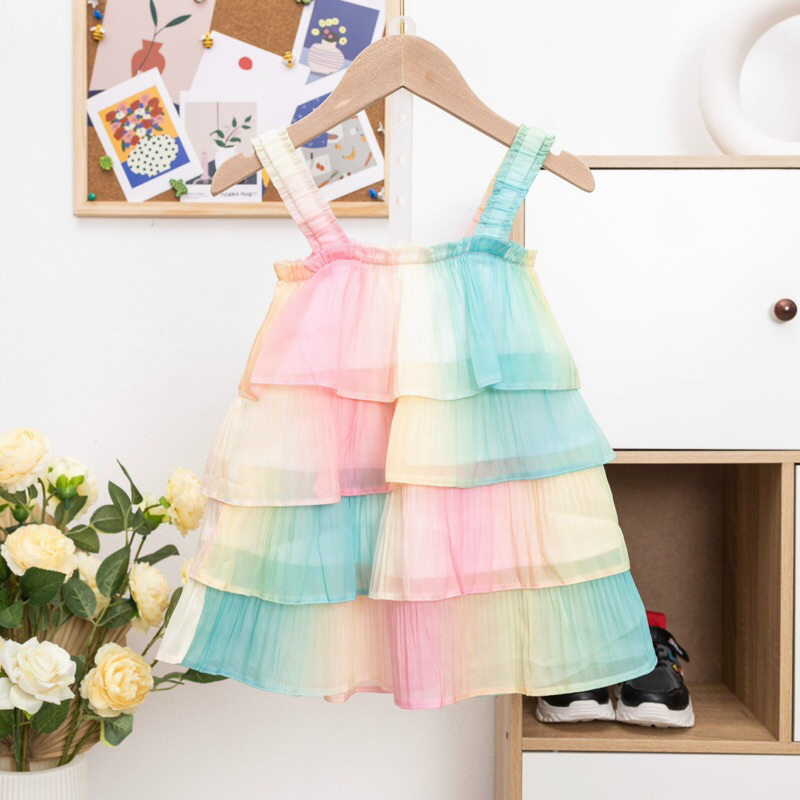 Váy dự tiệc bé gái 8-35kg, váy 2 dây 4 tầng cho bé gái e hàng cao cấp bán shop