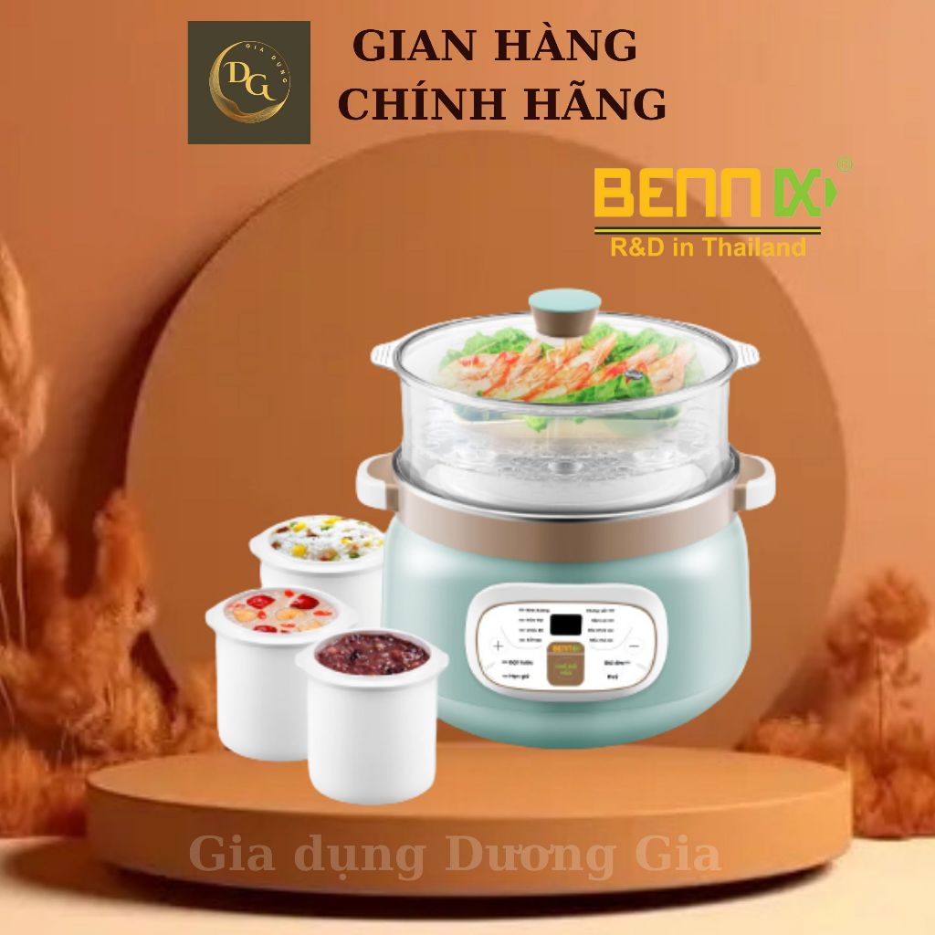Nồi nấu chậm cách thủy Bennix BN-22CWG 2.2 lít, ninh hầm, hấp , ủ sữa chua, nấu cháo, chưng yến đa năng