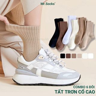 Combo 6 đôi vớ cổ cao nữ Mr.Socks, tất trơn cổ cao chất vải co giãn bền màu, êm mềm mịn mát - OAS-1701-CB6