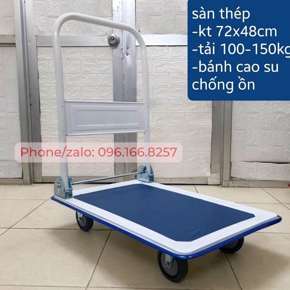 Xe đẩy hàng 4 bánh tải trọng 100kg, 150kg sàn thép, sàn nhựa chịu lực giá rẻ