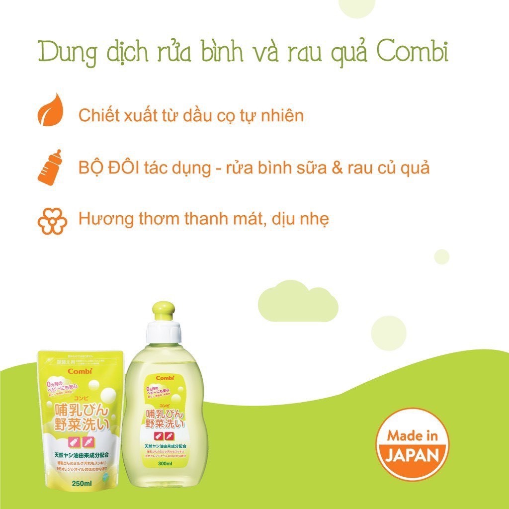 Combo nước rửa bình cho bé Combi an toàn cho mẹ và né banbuondososinh