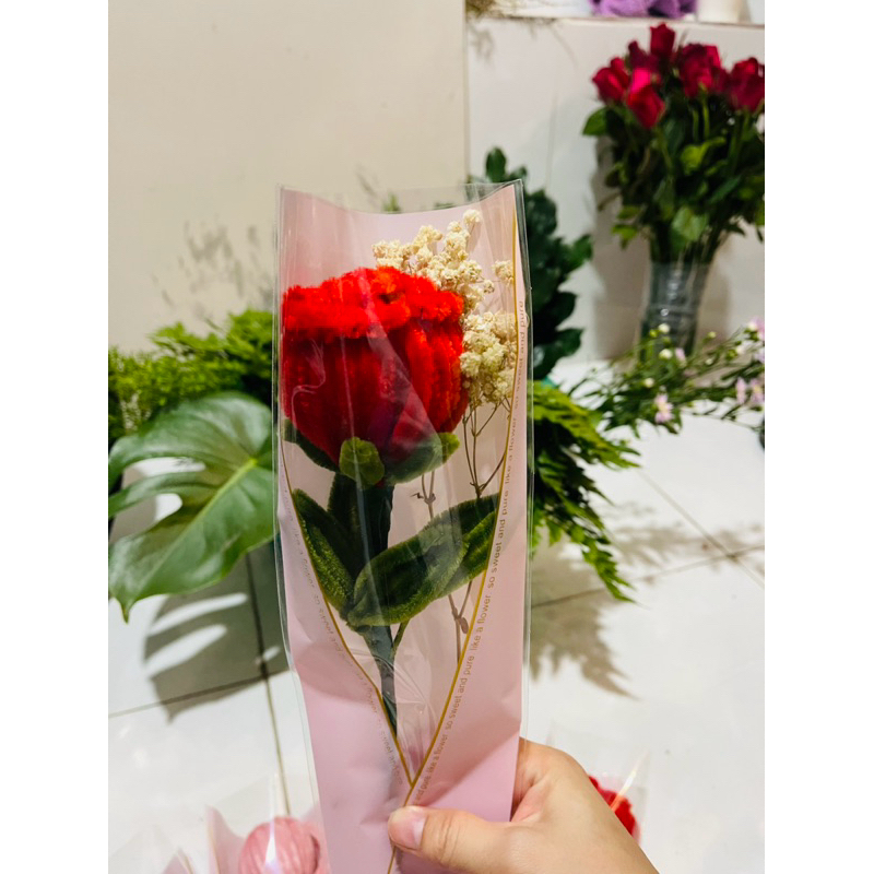 Hoa hồng, tulip kẽm nhung thủ công làm sẵn dùng để trang trí hoặc tặng quà - Không kèm giấy gói