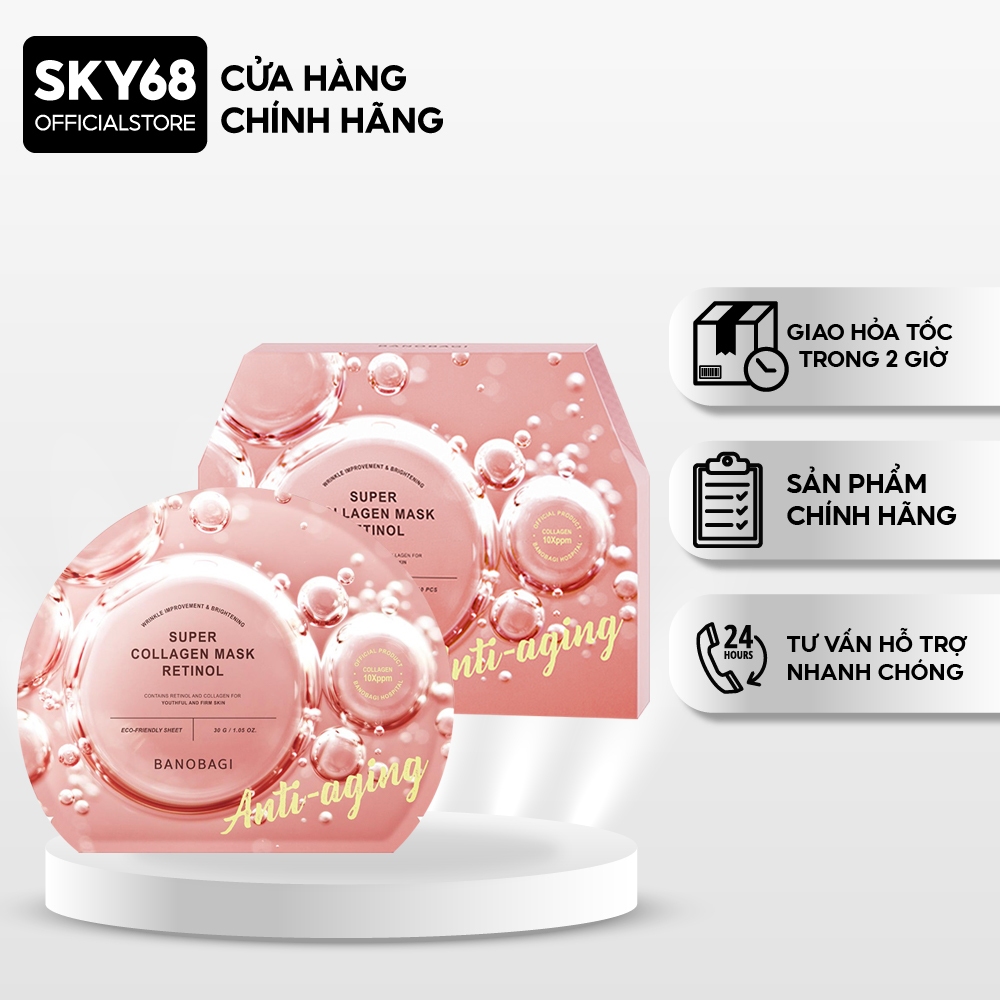 Hộp 10 Mặt Nạ BANOBAGI Retinol Cải Thiện Nếp Nhăn Super Collagen Mask 30ml x10 - SUPER Retinol