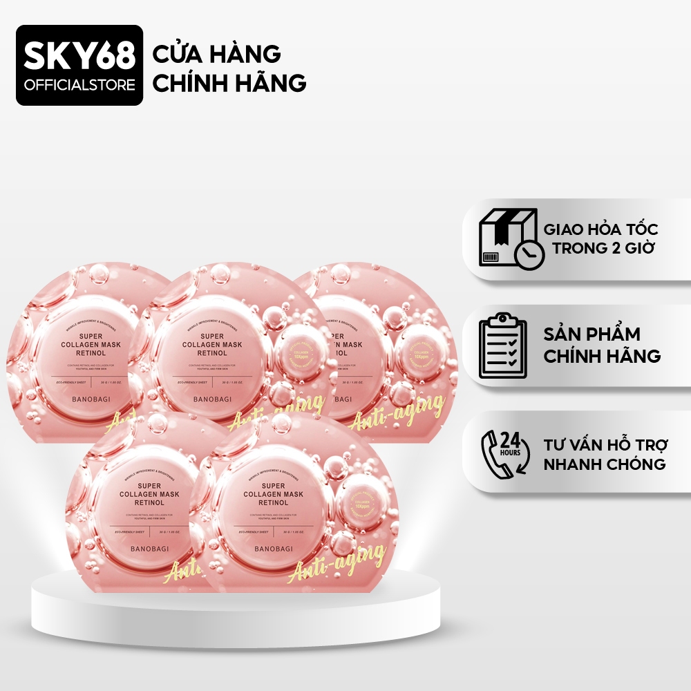 Combo 5 Mặt Nạ BANOBAGI Retinol Cải Thiện Nếp Nhăn Super Collagen Mask 30ml x5 - SUPER Retinol
