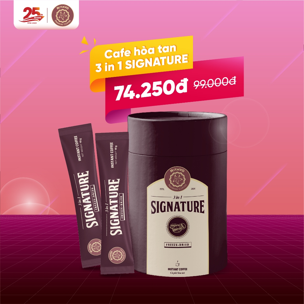 Cà phê hòa tan 3 in 1 Signature (đậm đà sánh quyện) thương hiệu RitaVõ Cafe - Hộp 216g (g)