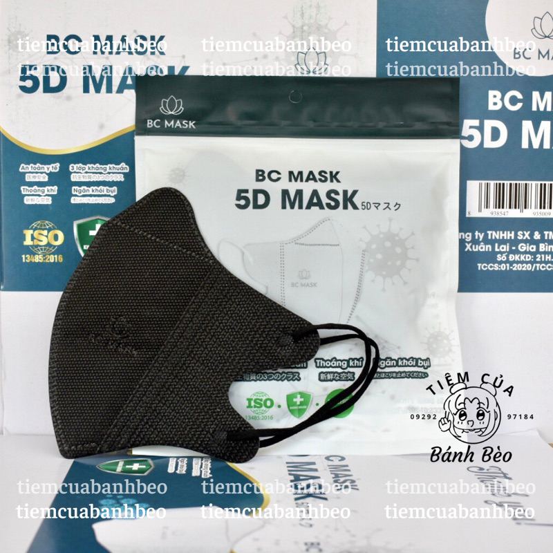 [Thùng 100 cái] Khẩu trang 5D màu đen Bảo Châu BC Mask 3 lớp kháng khuẩn dày dặn ôm mặt | Tiệm Của Bánh Bèo