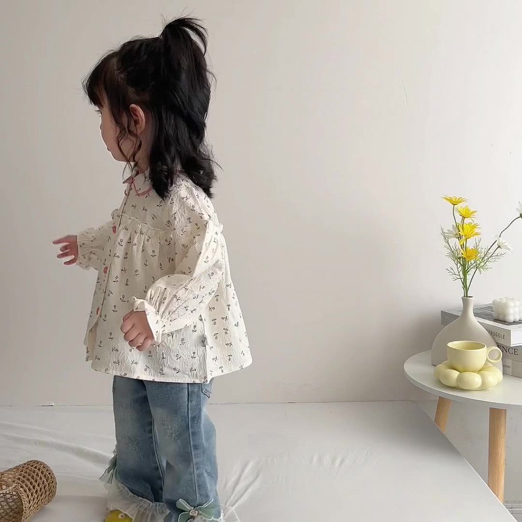 Áo sơ mi babydoll họa tiết hoa nhí 2 màu bé gái