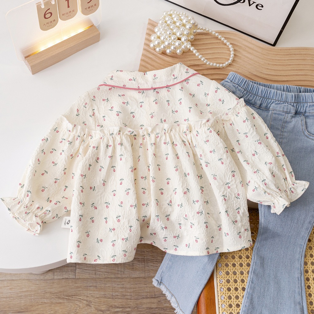 Áo sơ mi babydoll họa tiết hoa nhí 2 màu bé gái