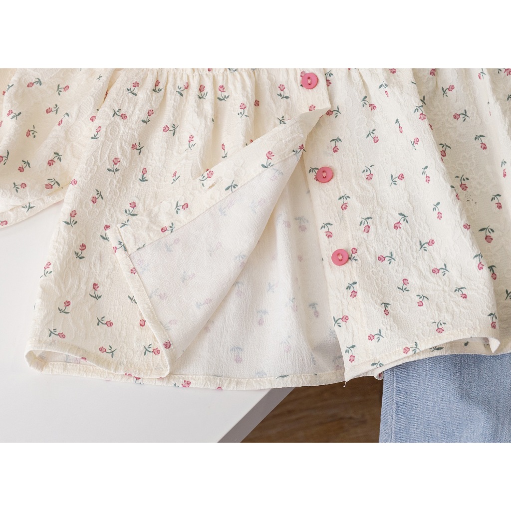 Áo sơ mi babydoll họa tiết hoa nhí 2 màu bé gái