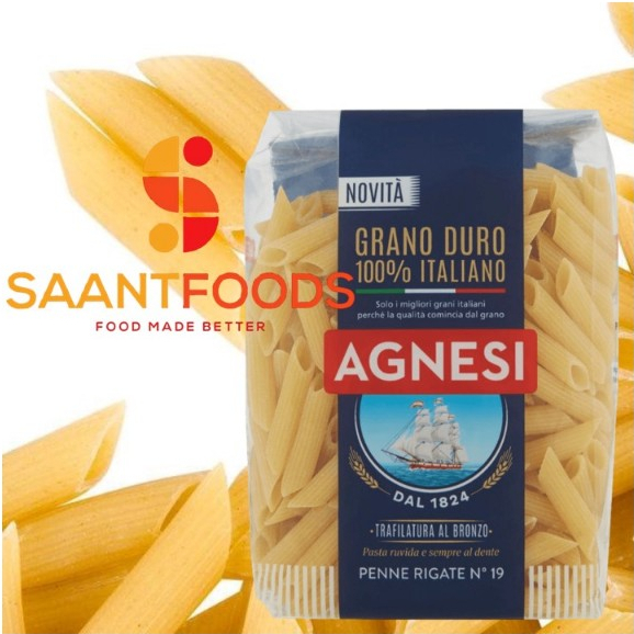 Nui ý ống xéo cao cấp to và dài Penne Rigate chuẩn Ý hiệu Agnesi gói 500 gram