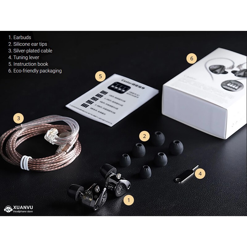 Tai nghe KZ Castor - có Mic, Thiết kế bóng bẩy ấn tượng với hai phiên bản màu  Bạc âm trung tính , màu Đen tăng bass