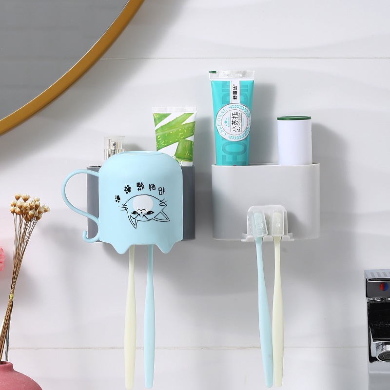 Kệ nhà tắm dán tường để bàn chải, kem đánh răng, kèm cốc tiện lợi, kệ bàn chải tantan 5507