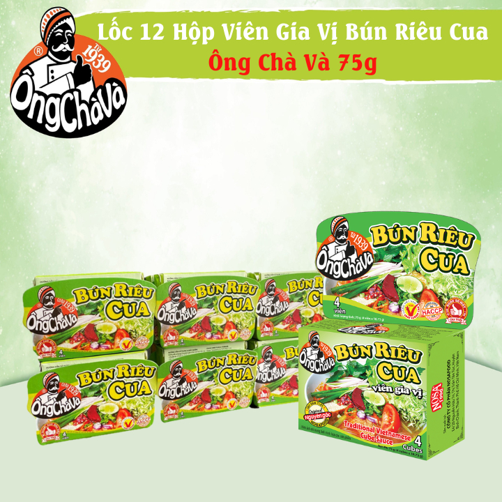 Lốc 12 Hộp Viên Gia Vị Bún Riêu Cua 75gram (Crab Chowder rice noodle soup cubes)