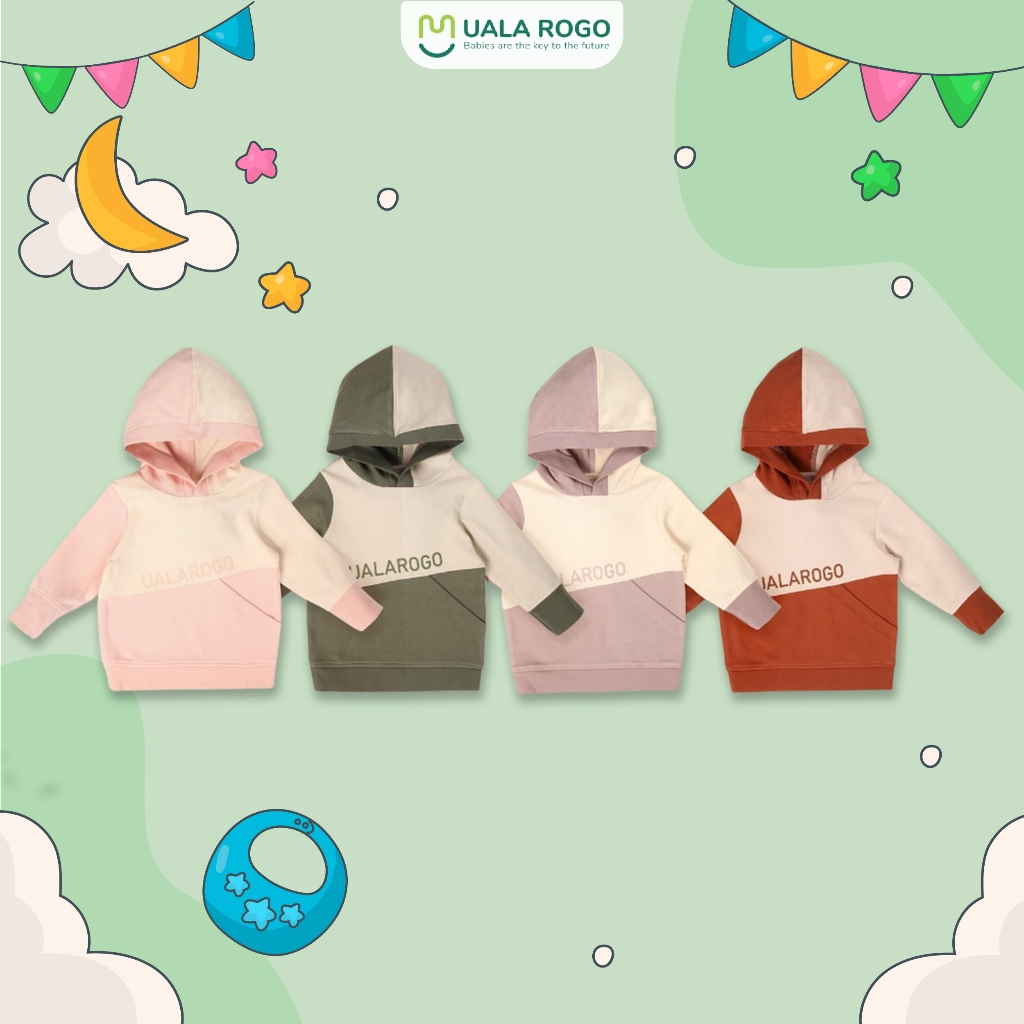 Áo khoác mũ nỉ trơn Ualarogo cho bé 6 tháng - 4 tuổi vải COTTON co giãn mềm mại giữ ấm 3993