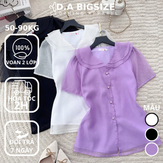 DA BIGSIZE - Áo Kiểu Nữ Bigsize - Áo Sơ Mi Cổ Sen 2 Lá Chất Tơ Xước Che Khuyết Điểm Dành Cho Người Mập 50-90kg