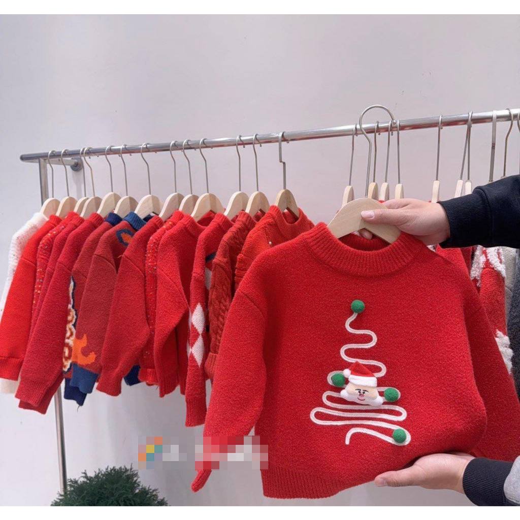Áo len , áo nỉ ,Noel cho bé, Áo len bé trai và bé gái i hình nhân vật giáng sinh ngộ nghĩnh đanh sợi không bai xù
