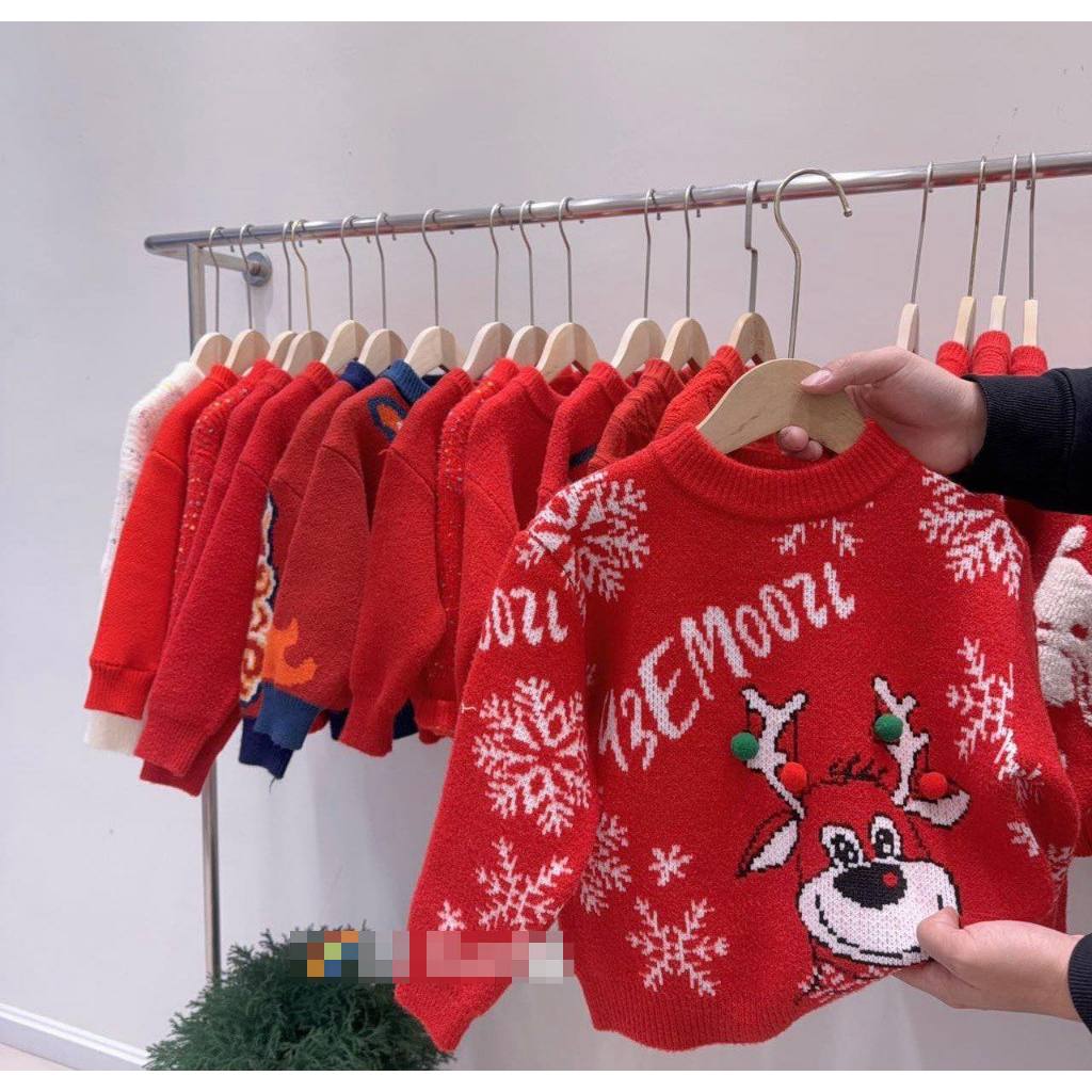 Áo len , áo nỉ ,Noel cho bé, Áo len bé trai và bé gái i hình nhân vật giáng sinh ngộ nghĩnh đanh sợi không bai xù