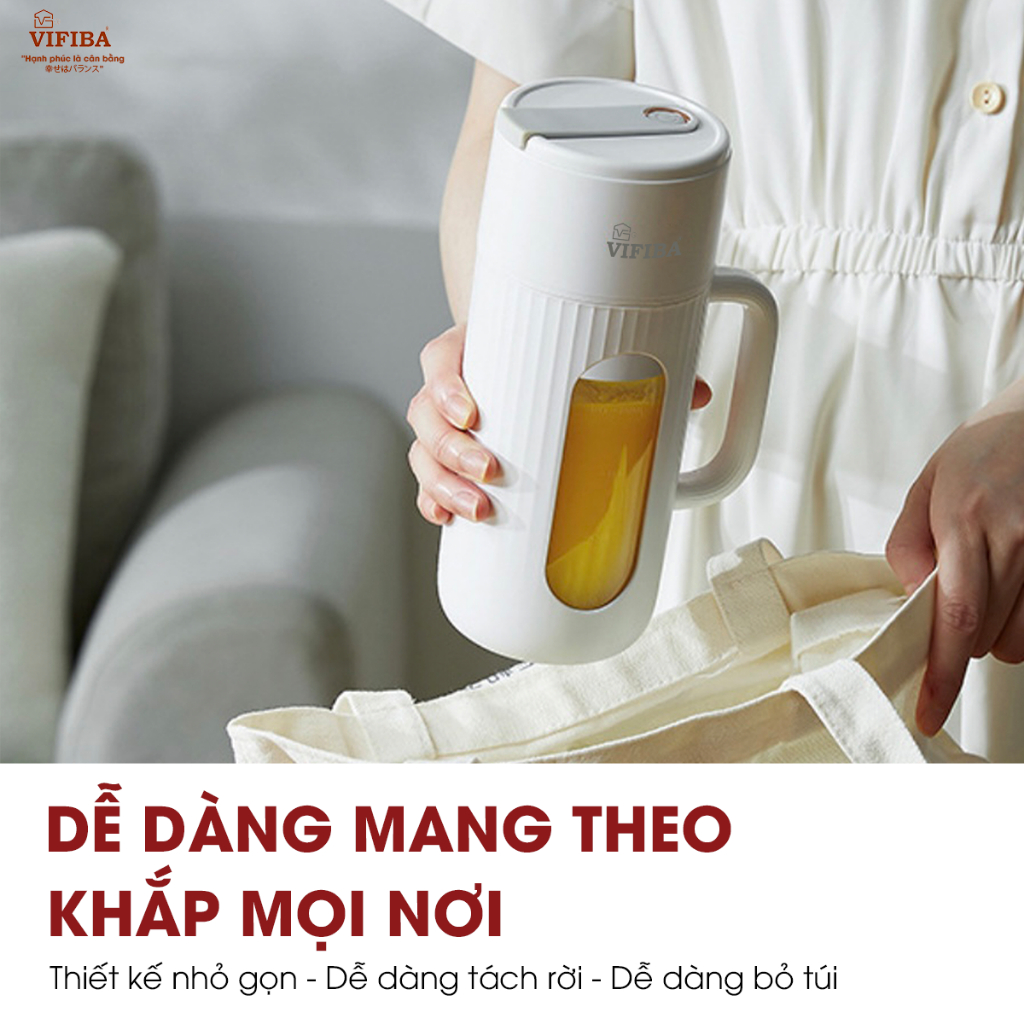 Máy Xay Sinh Tố Vifiba Có Tay Cầm, 10 Lưỡi Dao - Dung Tích 400ml, Tặng Kèm Ống Hút và Cọ Rửa VE10