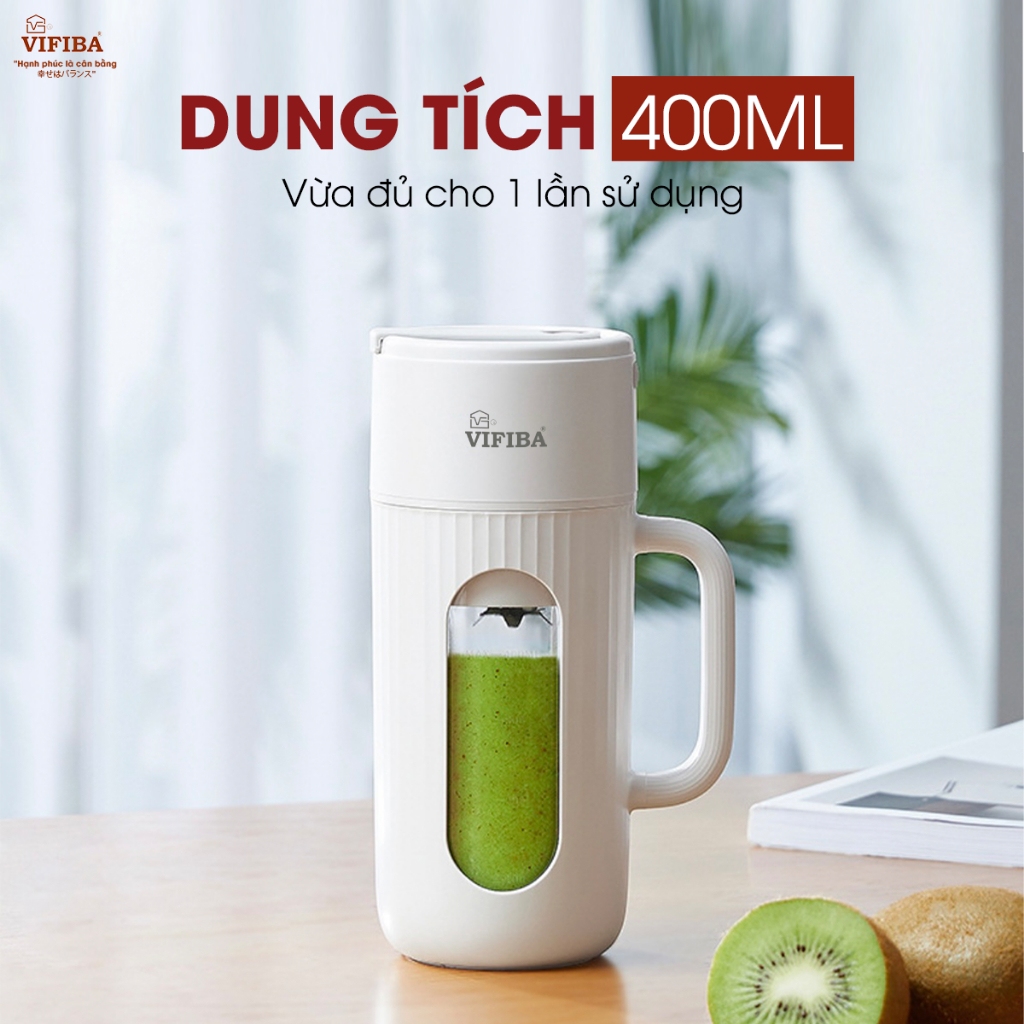 Máy Xay Sinh Tố Vifiba Có Tay Cầm, 10 Lưỡi Dao - Dung Tích 400ml, Tặng Kèm Ống Hút và Cọ Rửa VE10