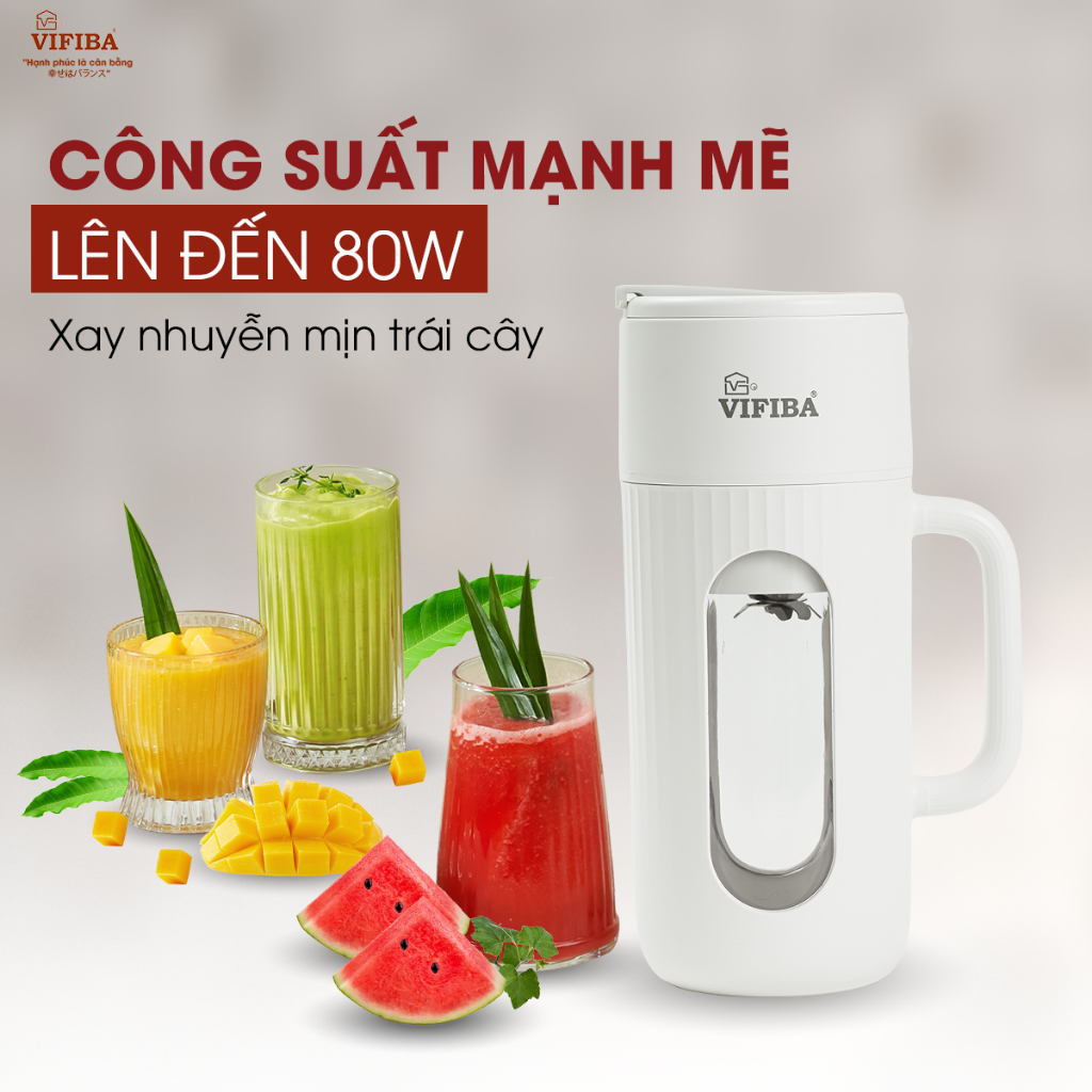 Máy Xay Sinh Tố Vifiba Có Tay Cầm, 10 Lưỡi Dao - Dung Tích 400ml, Tặng Kèm Ống Hút và Cọ Rửa VE10