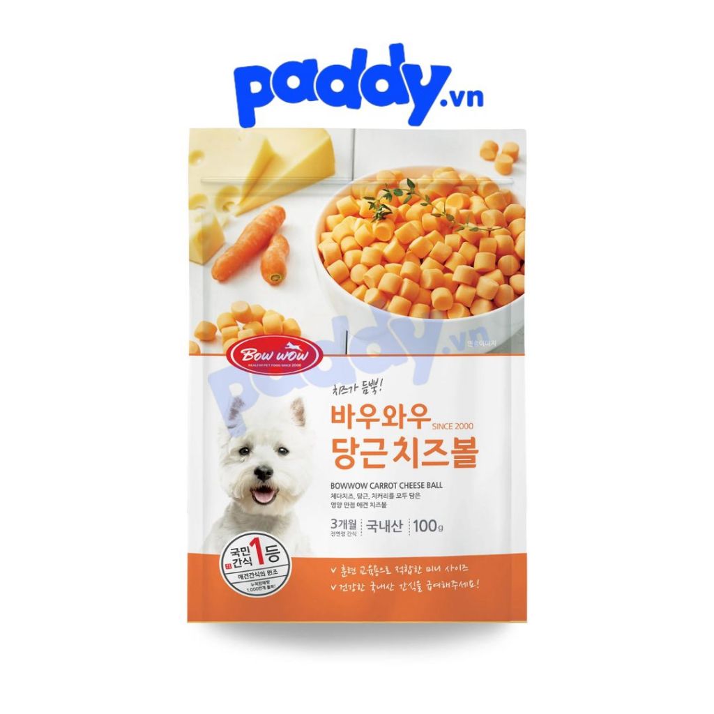 Snack Cho Chó Phô Mai Viên Cà Rốt BowWow Carrot Cheese Ball 100g