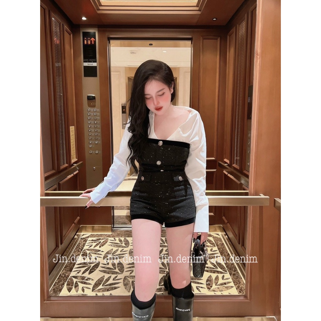 Set váy đầm yếm dạ tweed , jumsuit body suit cúp ngực, váy đầm quây phối sơ mi, jum đùi dạ tweed, yếm đùi dạ thiết ksang