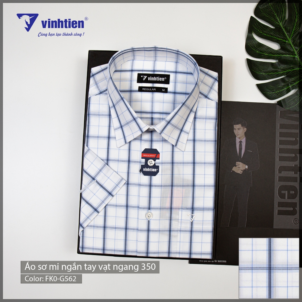 Áo Sơ Mi Tay Ngắn Vĩnh Tiến Sọc Caro Phom Regular Vạt Ngang Cotton 350 - Mẫu 2