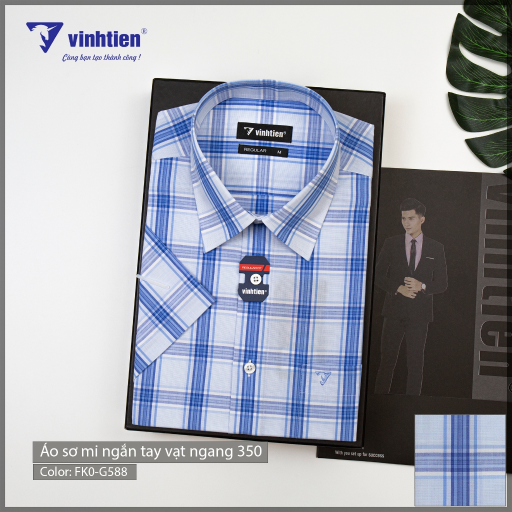 Áo Sơ Mi Tay Ngắn Vĩnh Tiến Sọc Caro Phom Regular Vạt Ngang Cotton 350 - Mẫu 2