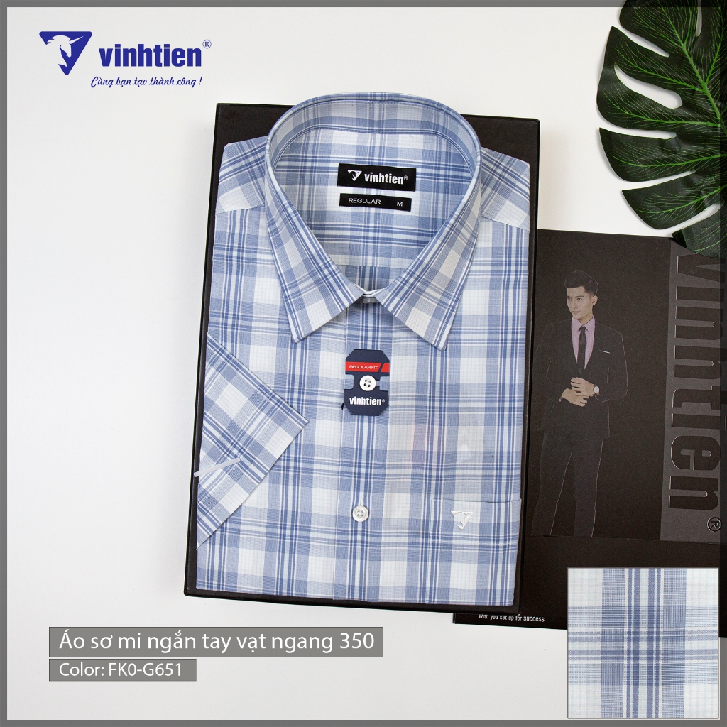 Áo Sơ Mi Tay Ngắn Vĩnh Tiến Sọc Caro Phom Regular Vạt Ngang Cotton 350 - Mẫu 2