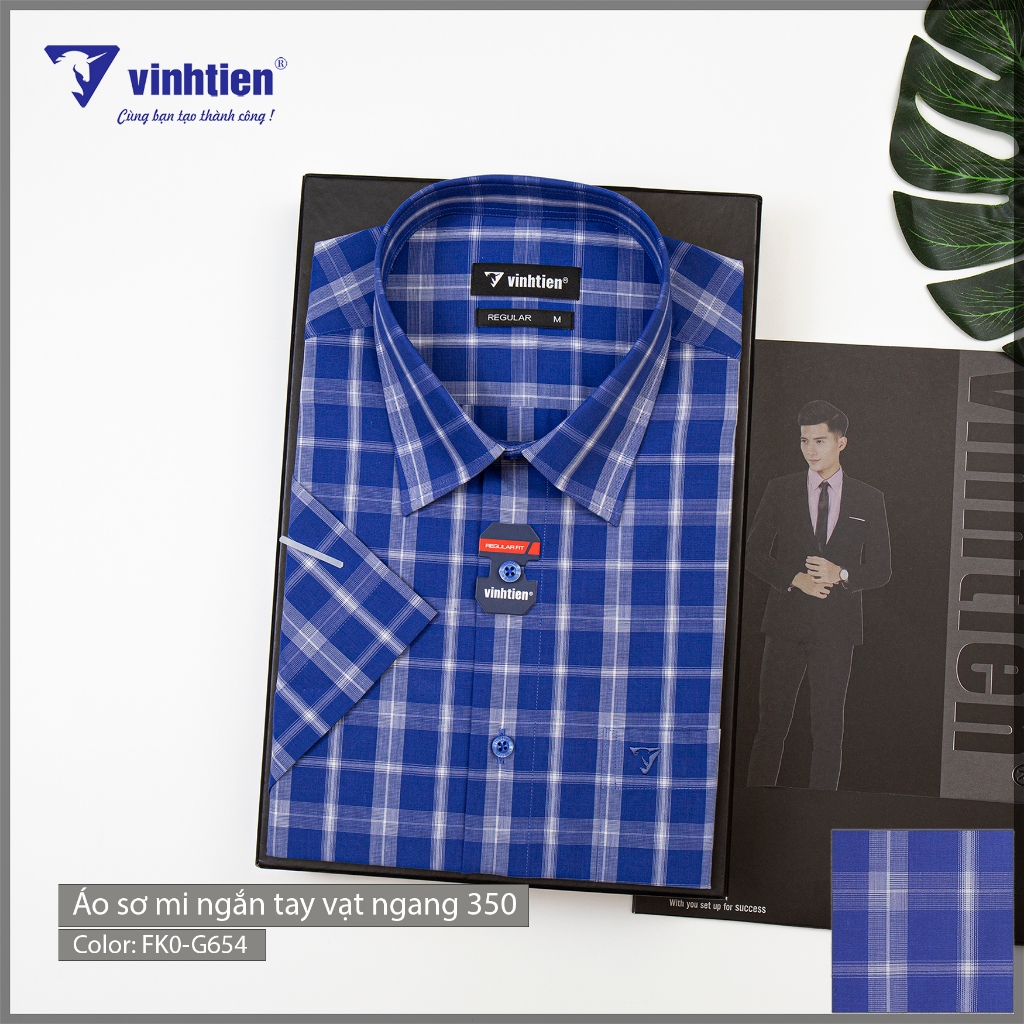 Áo Sơ Mi Tay Ngắn Vĩnh Tiến Sọc Caro Phom Regular Vạt Ngang Cotton 350 - Mẫu 2