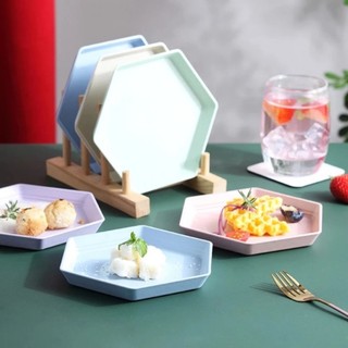 Đĩa nhựa lúa mạch hình lục giác đựng thức ăn, bánh kẹo, trái cây trang trí bữa tiệc