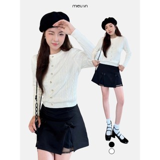 Áo khoác cardigan len nữ cổ tròn đính nút chất dày dặn chất lượng cao không gây ngứa MIEU - KN01
