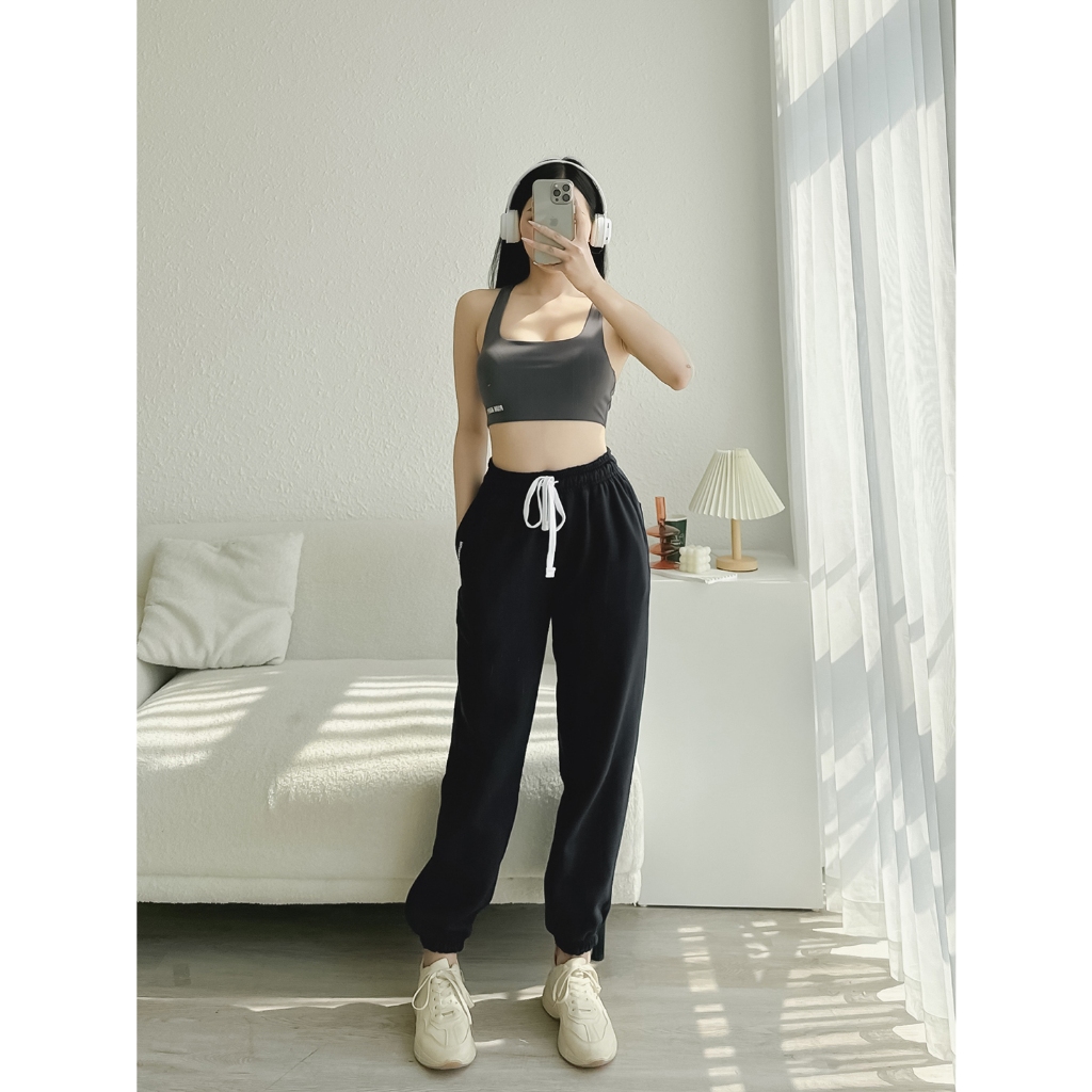 Quần jogger nữ form thể thao vải Cotton 2 lớp dày dặn mềm thoáng mát Run Navy WJG85