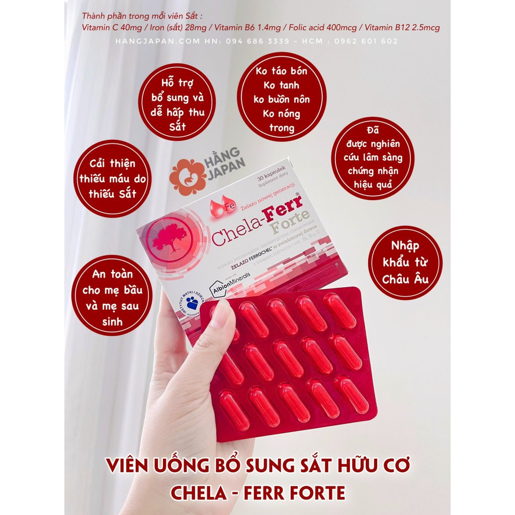 Canxi hữu cơ Chela Calcium D3 cho mẹ bầu 30 viên và sau sinh, Sắt Chela Forte - Hàng x.tay