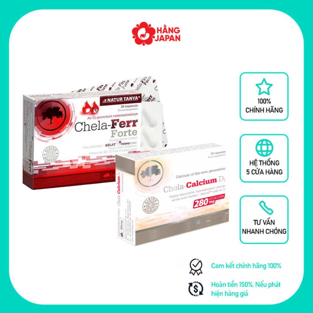 Canxi hữu cơ Chela Calcium D3 cho mẹ bầu 30 viên và sau sinh, Sắt Chela Forte - Hàng x.tay