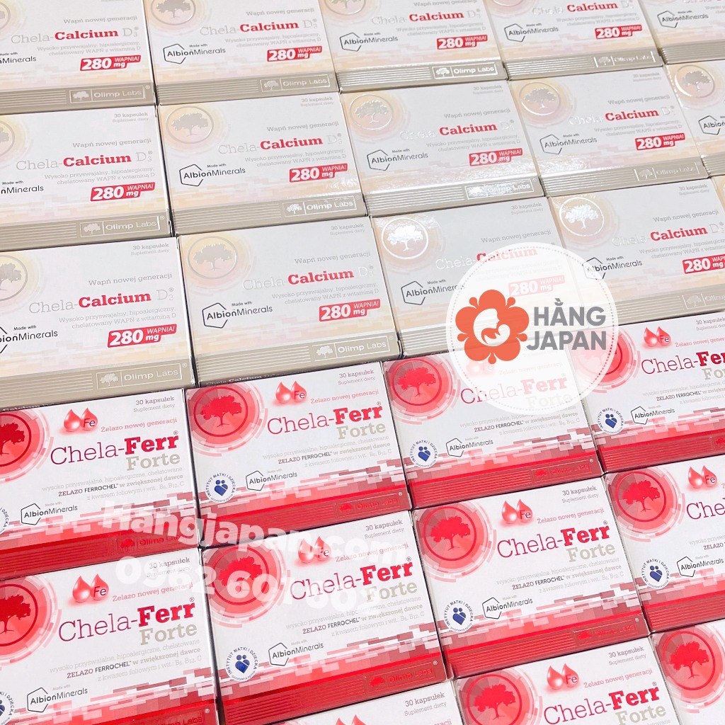 Canxi hữu cơ Chela Calcium D3 cho mẹ bầu 30 viên và sau sinh, Sắt Chela Forte - Hàng x.tay