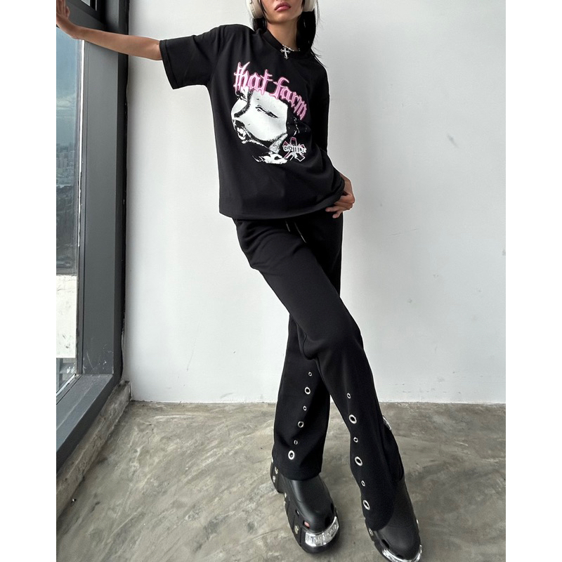 Quần thun đen đóng khoen TF BOOTCUT TRACK PANTS