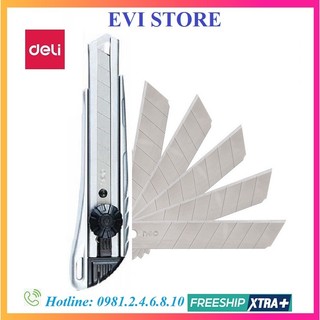 Dao rọc giấy Deli thép cao cấp, loại 8 lưỡi tách rời màu bạc Deli 2045 - Lưỡi dao 2011