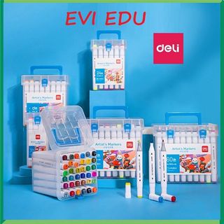 Bút màu marker thân tròn hai đầu Deli 70816 đựng trong hộp nhựa đầu brush để đi nét, viết caligraphy
